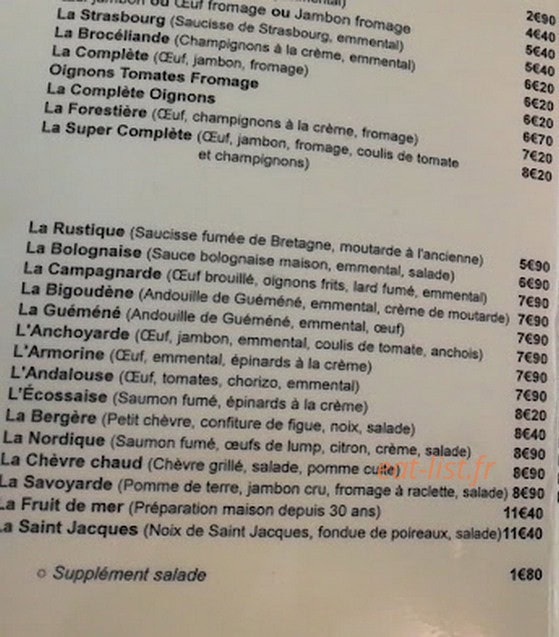 Crêperie La Chaumine — carte page 1