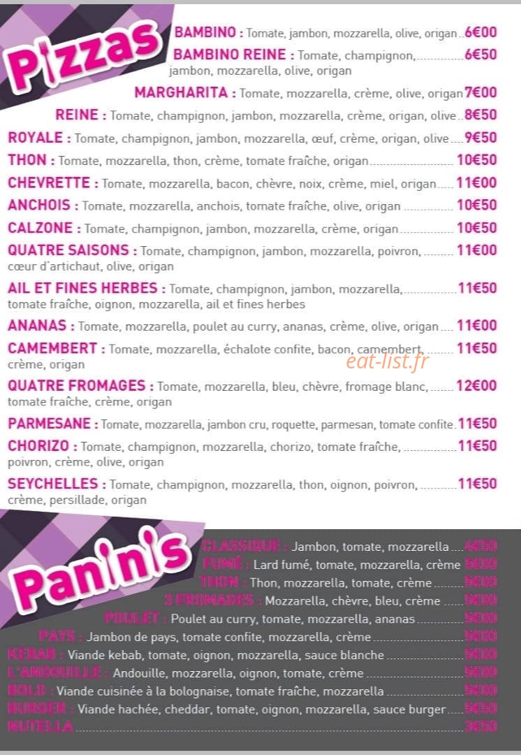 D'Elise Pizza — carte page 1