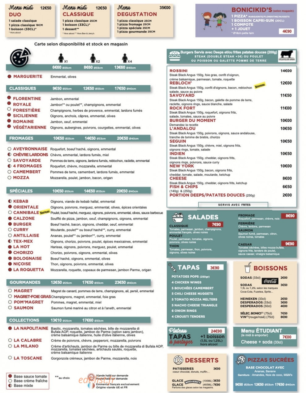Pizza Bonici — carte page 1