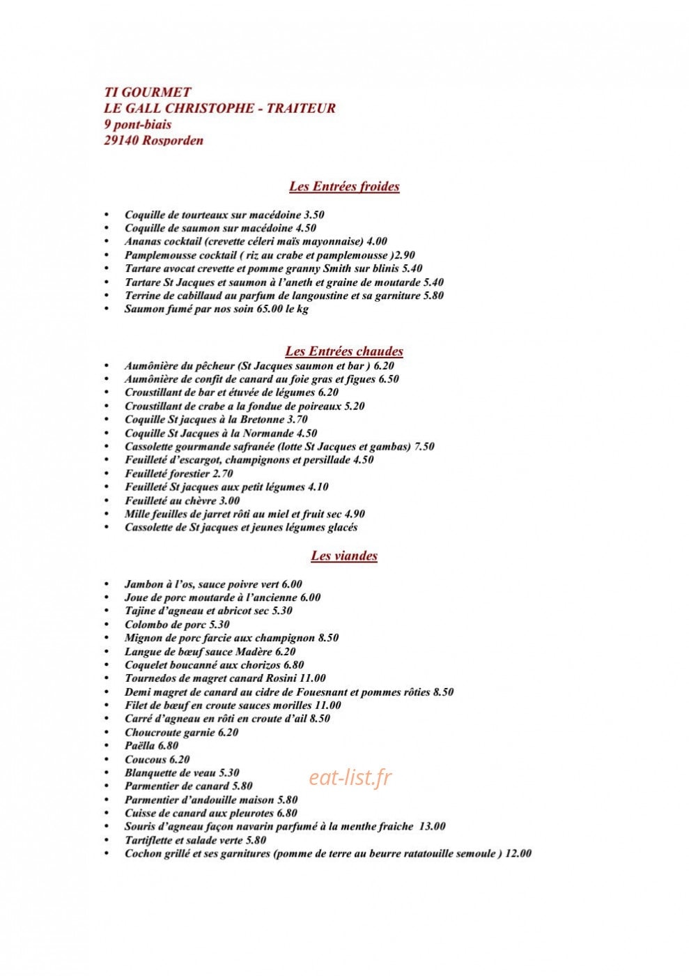 Ti Gourmet — carte page 1