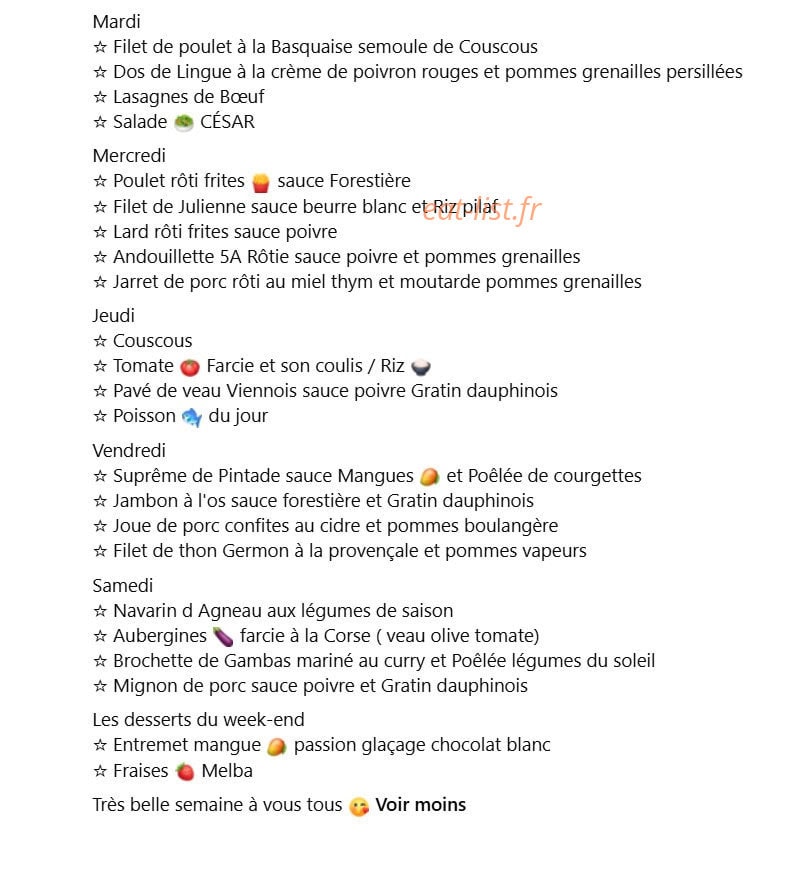 Carte et menu de Ti Gourmet à Rosporden — Menu de la semaine