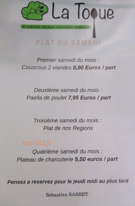 La Toque — carte page 1