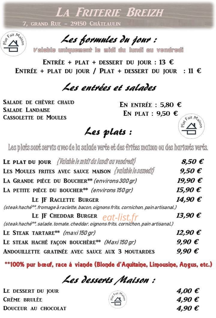 La Friterie Breizh — carte page 1