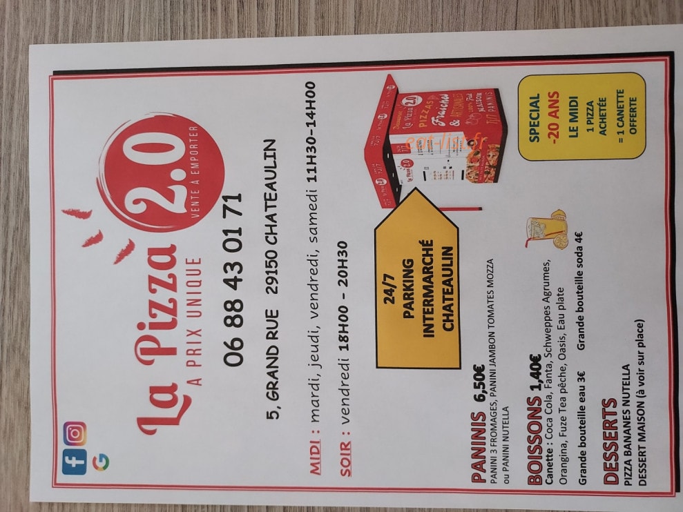 La Pizza 2.0 — carte page 1