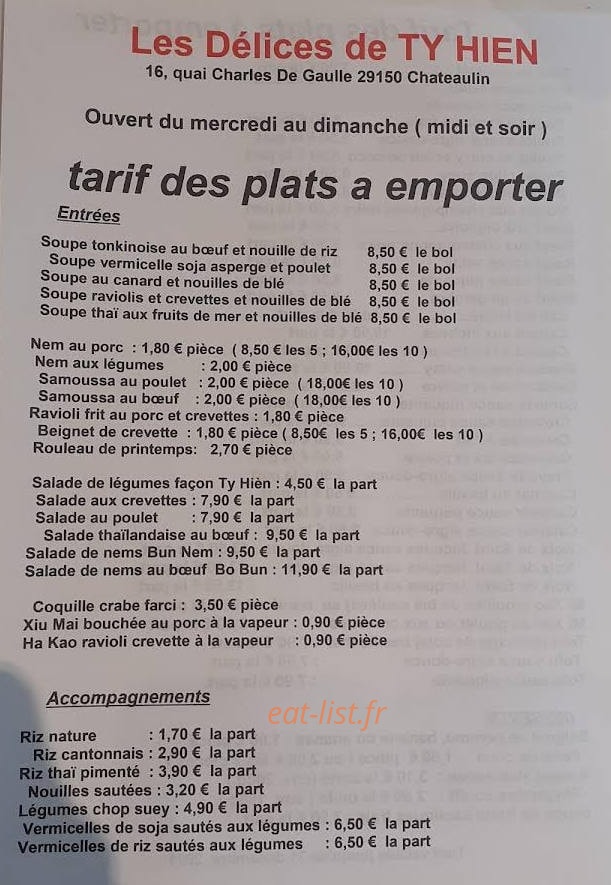 Les Délices de Ty Hien — carte page 1
