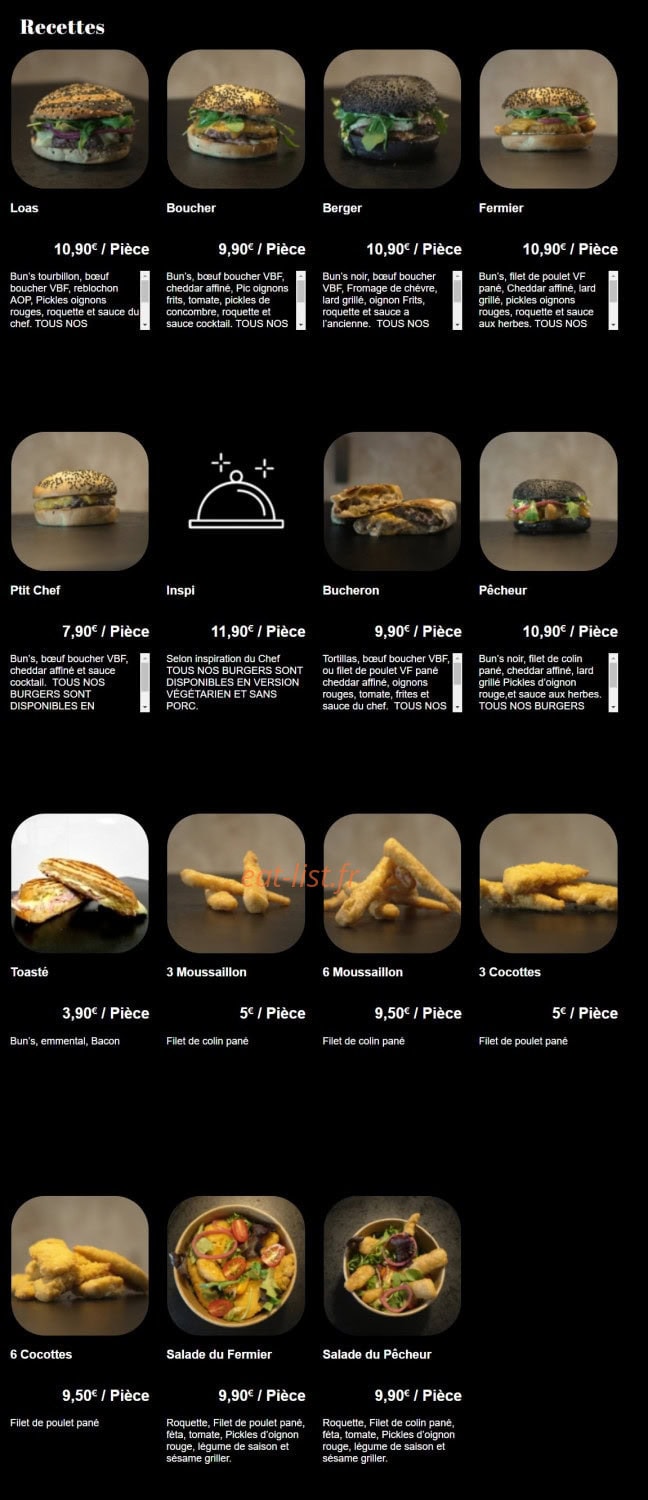 Loas Artisan des Burgers — carte page 1