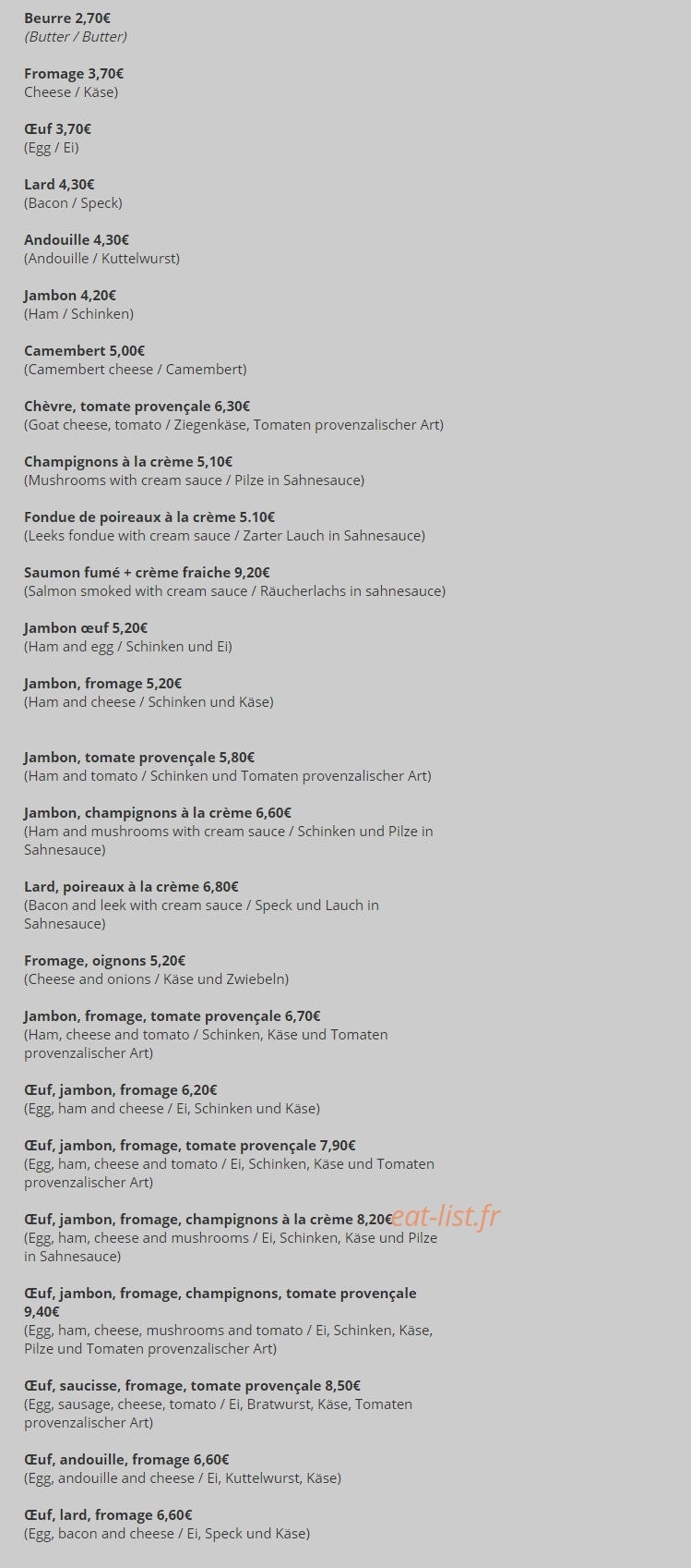 Crêperie de Kervastard — carte page 2