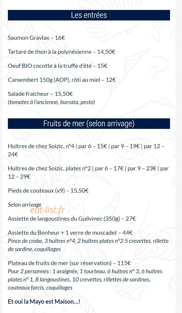 Chez Hubert — carte page 1