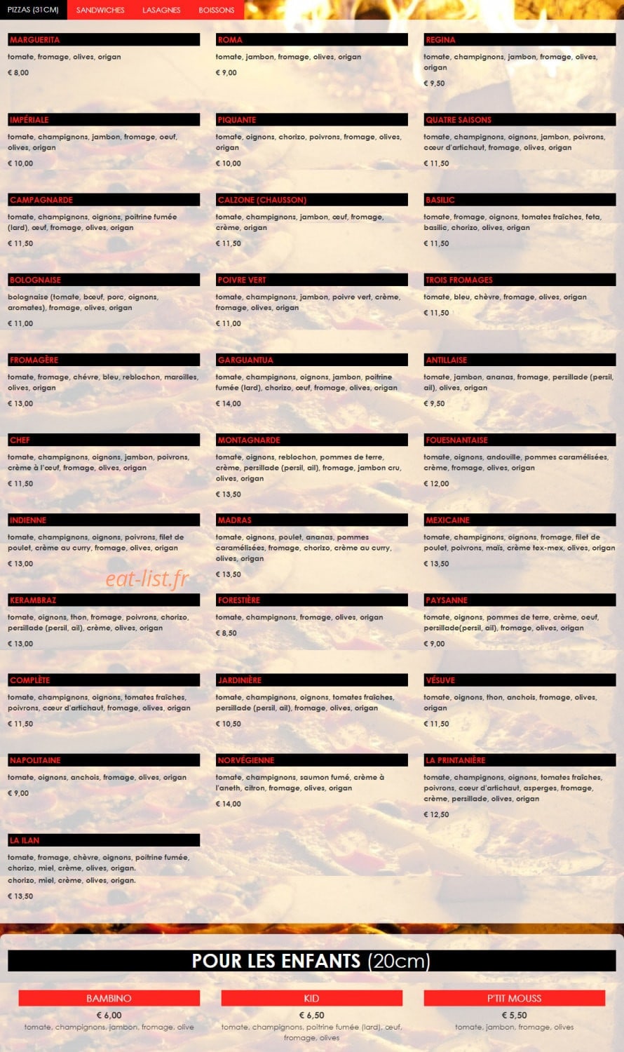 La Pizza — carte page 1
