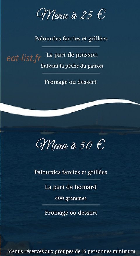 Carte et menu de Les Viviers des Glénan à Fouesnant — Les menus de groupes suite