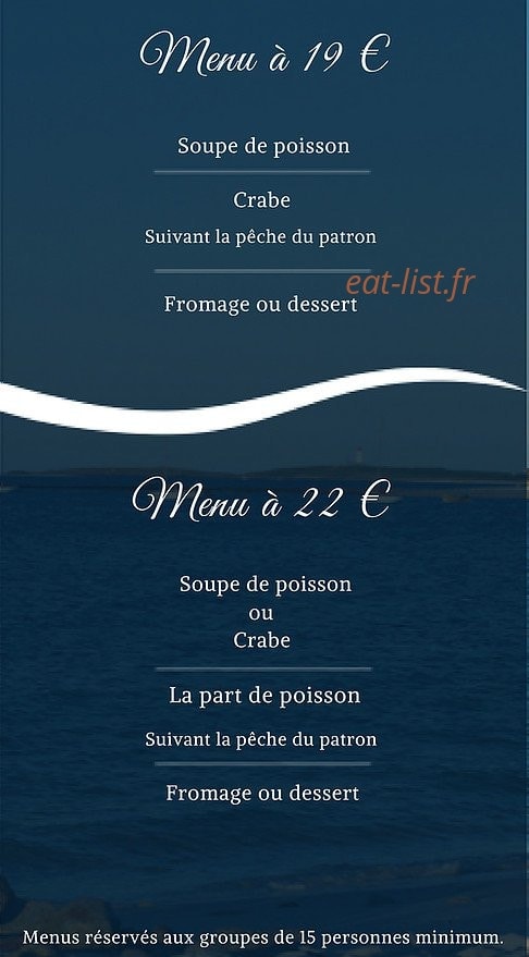 Carte et menu de Les Viviers des Glénan à Fouesnant — Les menus de groupes
