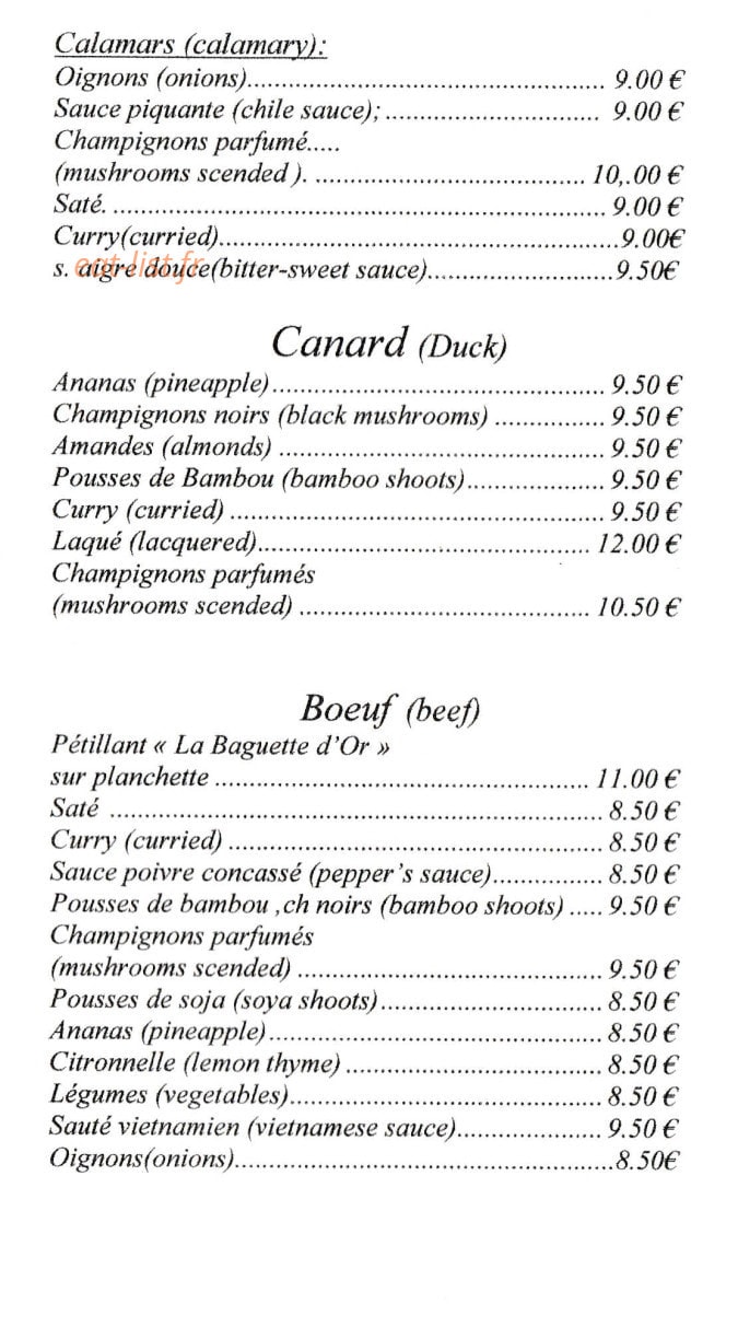 Restaurant La Baguette d'Or — carte page 2