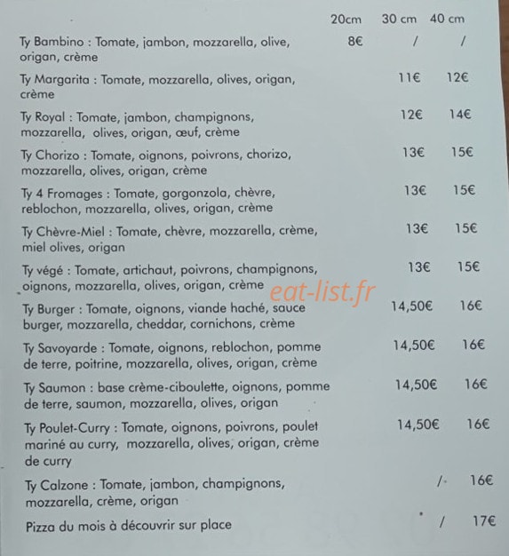 Ty Pizza — carte page 2