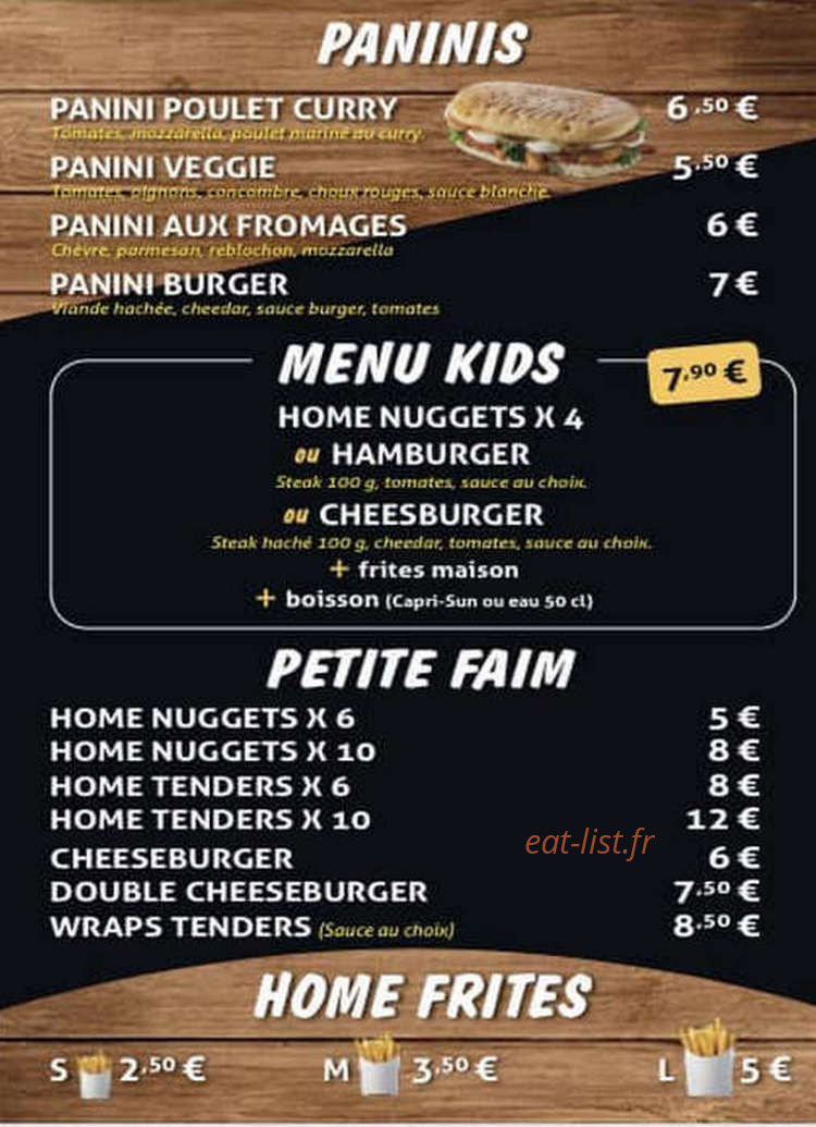 Home Burger — carte page 3