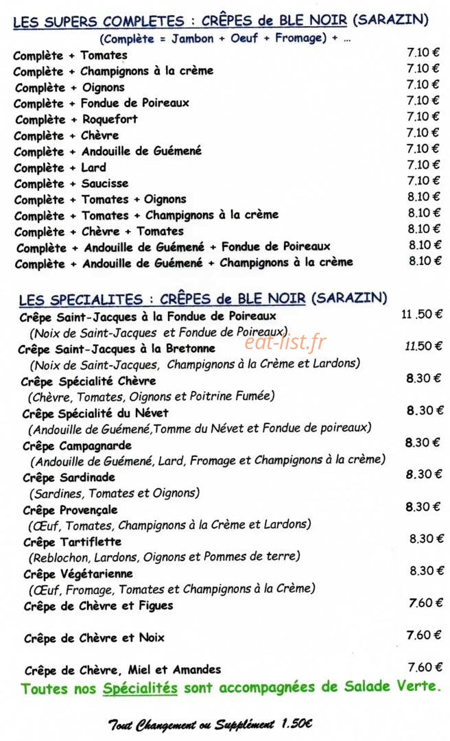 Crêperie Le Temps Passé — carte page 2