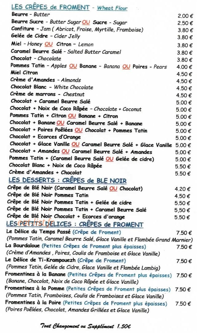 Crêperie Le Temps Passé — carte page 4