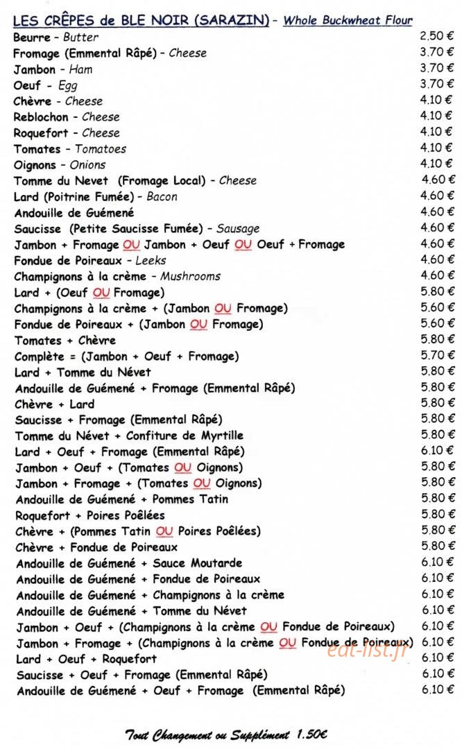 Crêperie Le Temps Passé — carte page 1