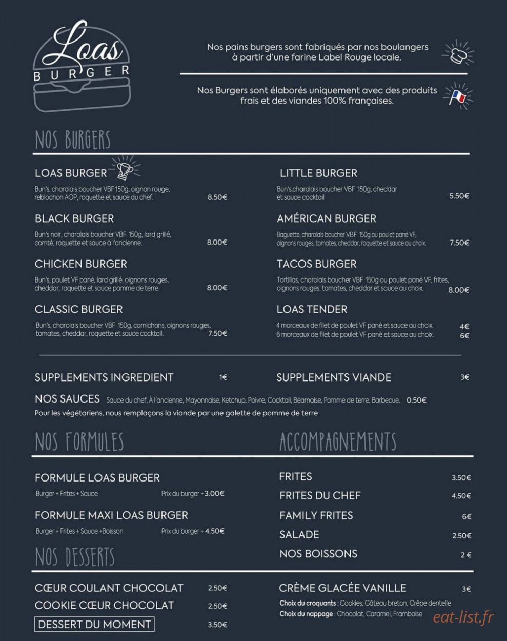 Loas Burger — carte page 1