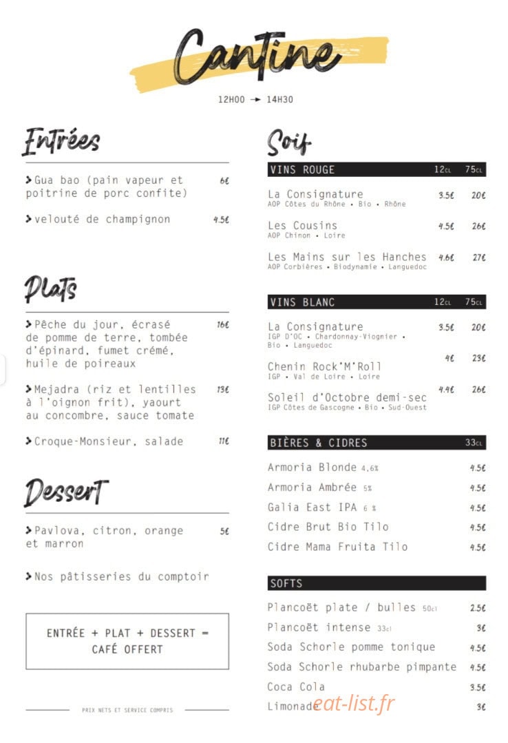 Canard Café Cantine — carte page 1