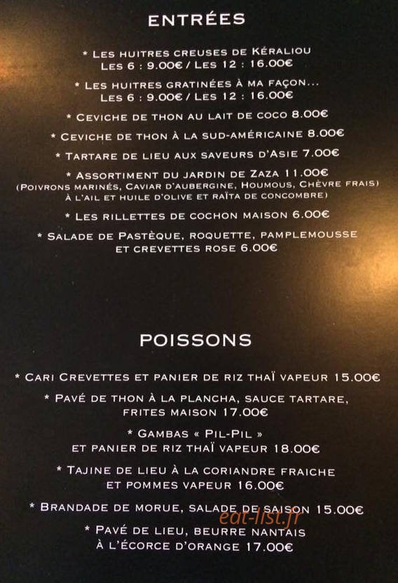Chez Zaza — carte page 1