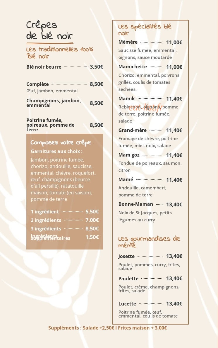 Crêperie Chez Mémé — carte page 1