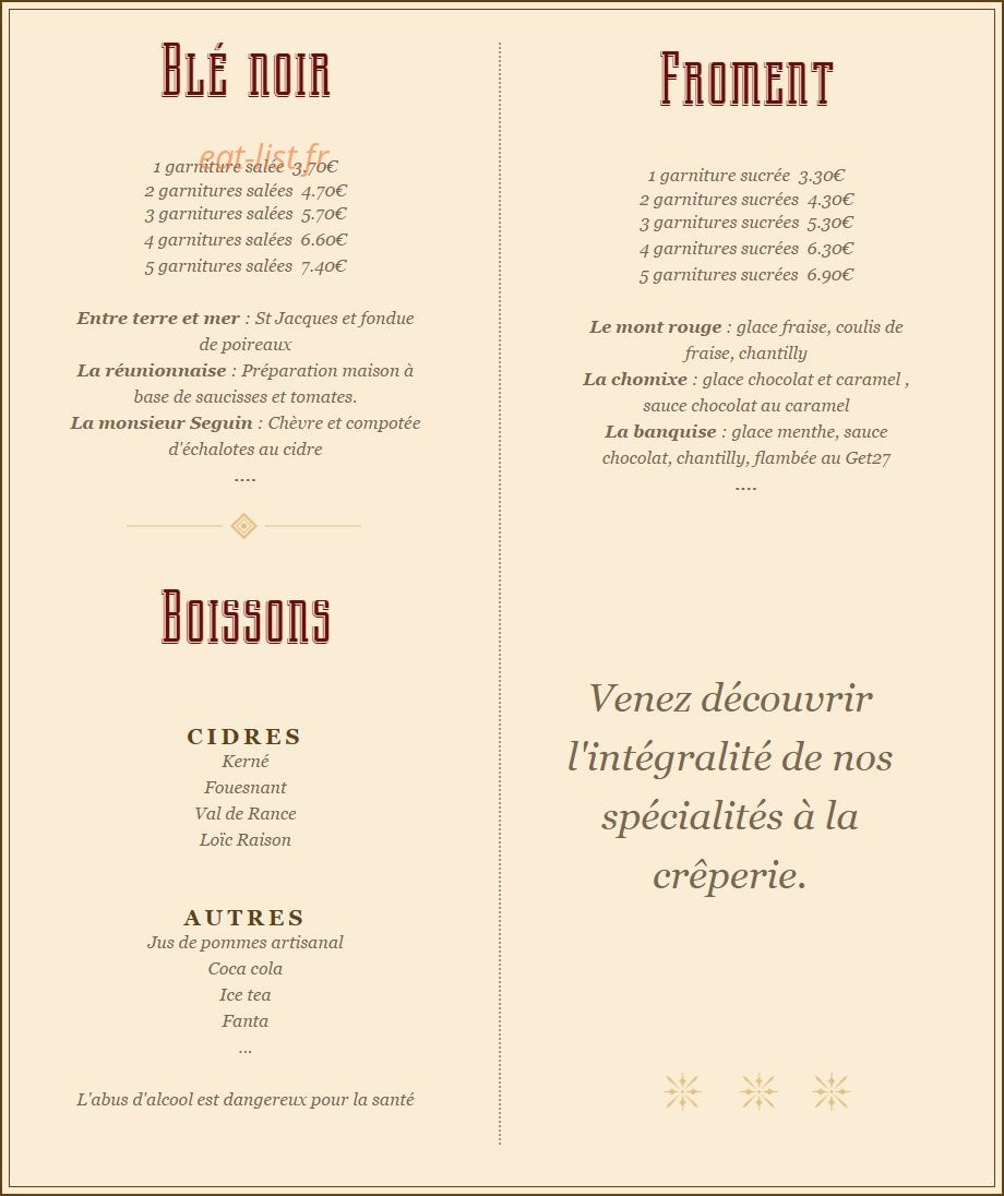 Crêperie La Chaumine — carte page 1