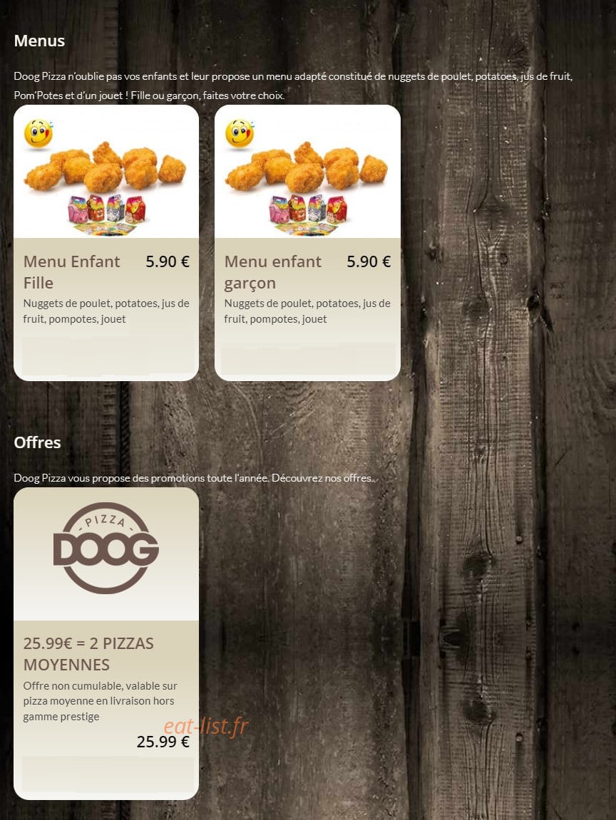 Doog Pizza — carte page 15