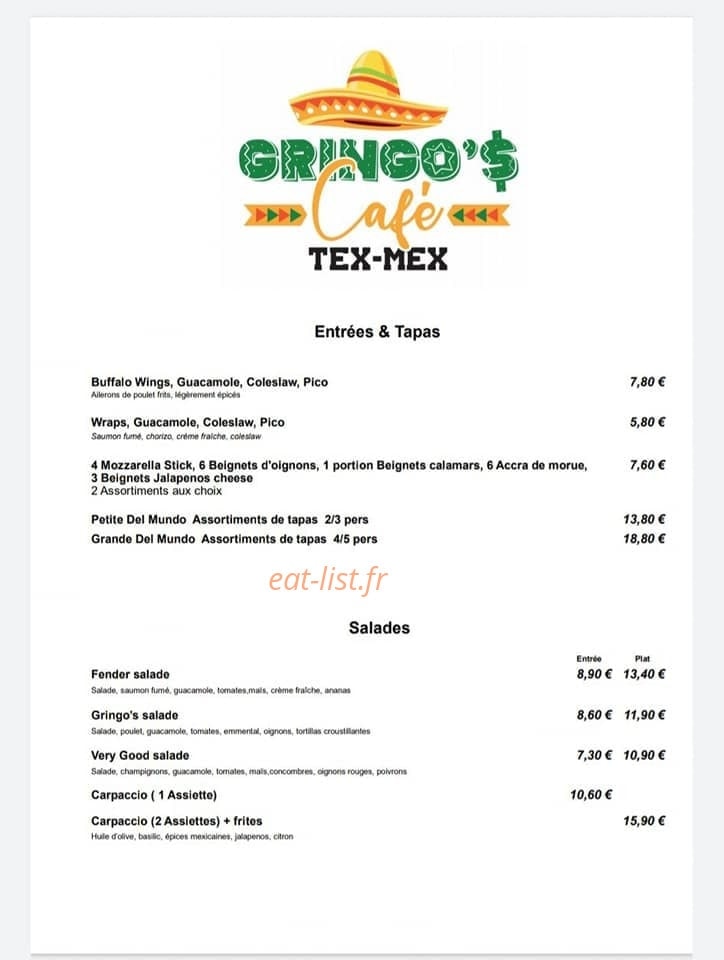 Gringo's Café — carte page 1