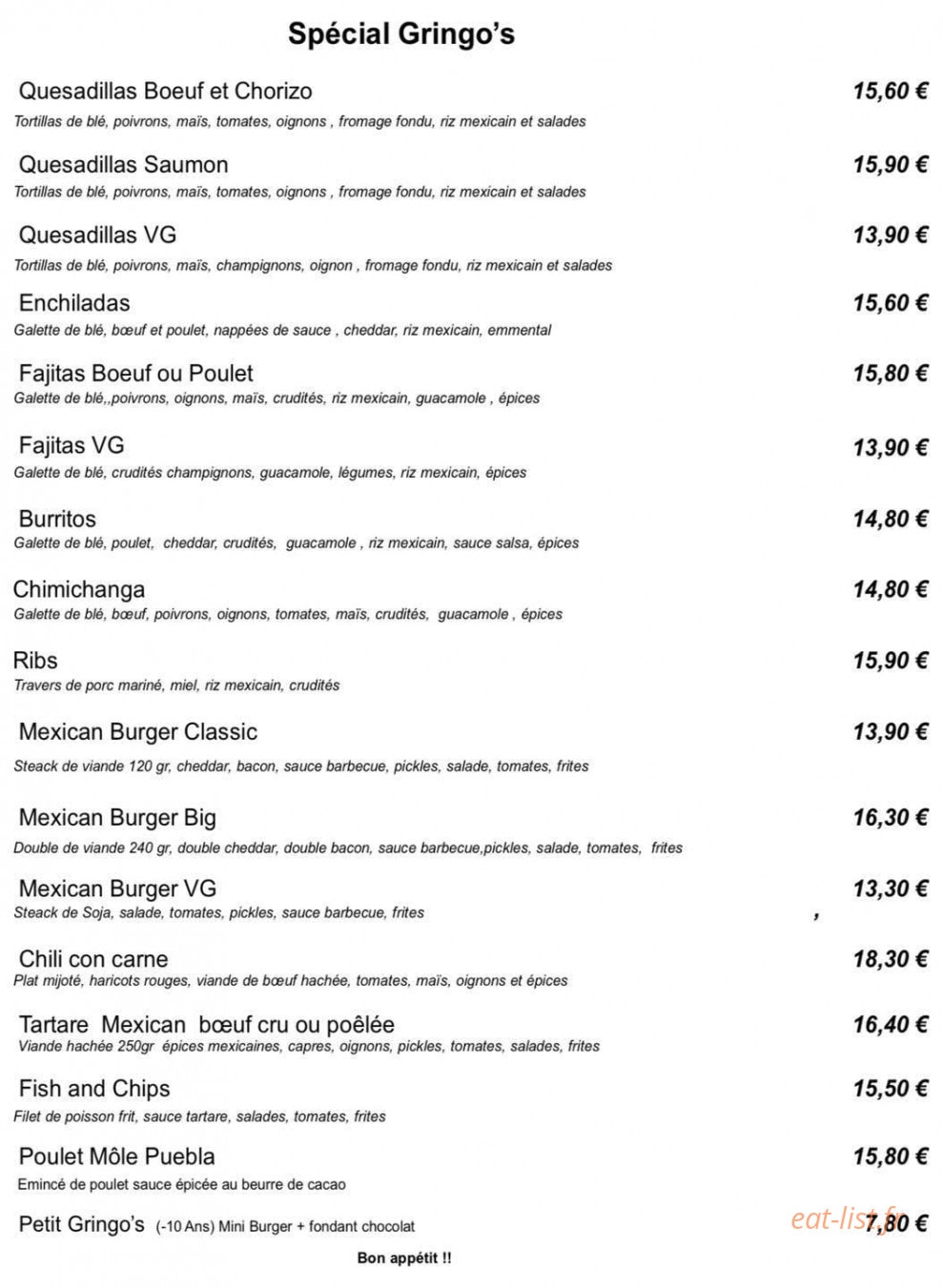 Gringo's Café — carte page 3