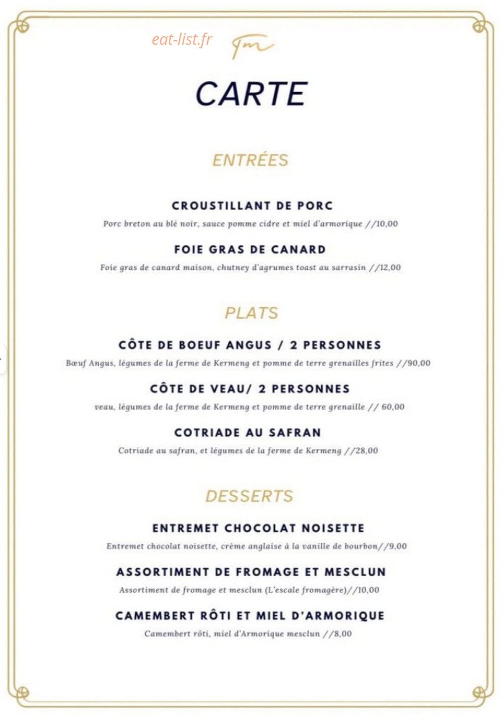 La Tentation des Mets — carte page 1