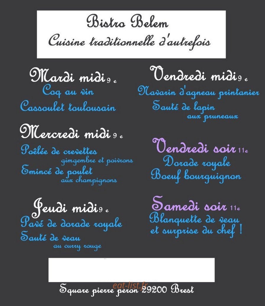 Le Bistro Belem — carte page 1