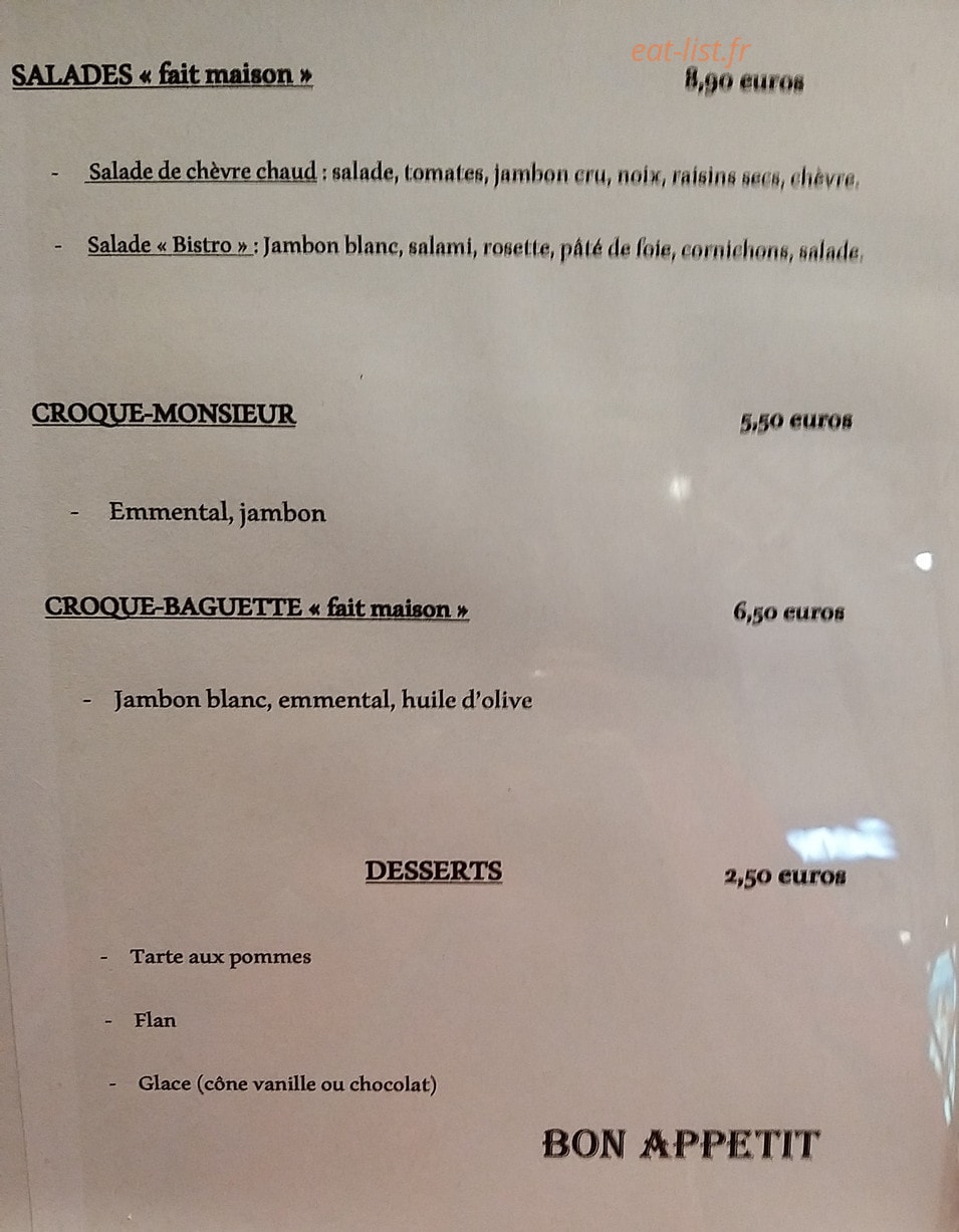 Le Bistro — carte page 2