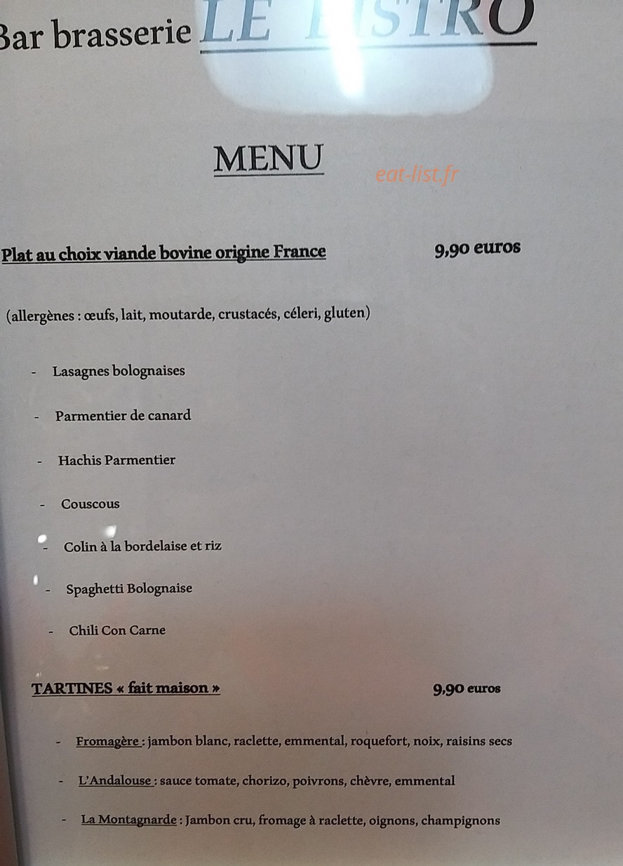 Le Bistro — carte page 1