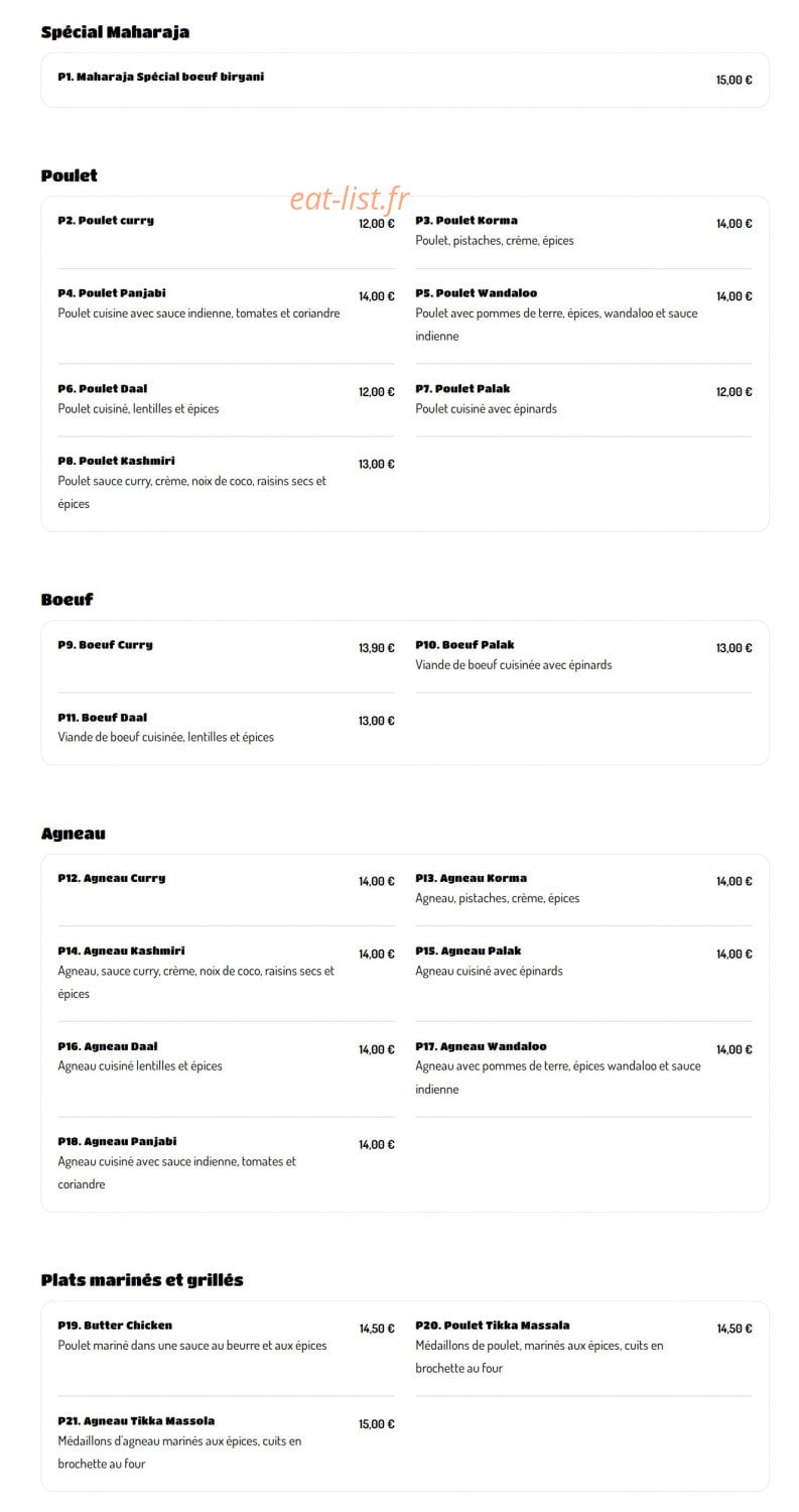 Le Maharaja — carte page 2