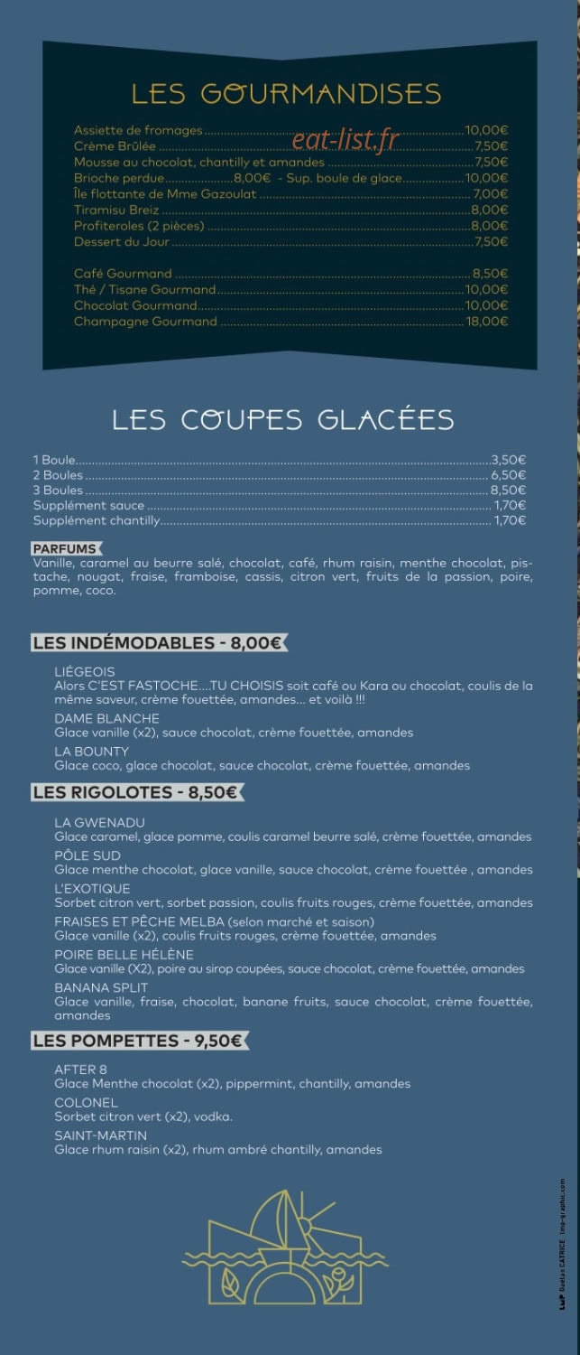 Carte et menu de Le Marie Louise à Brest — Les gourmandises et coupes glacées
