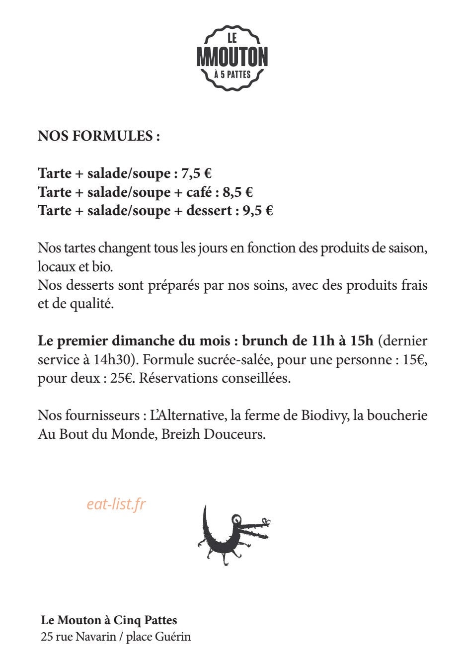 Le Mouton à Cinq Pattes — carte page 1