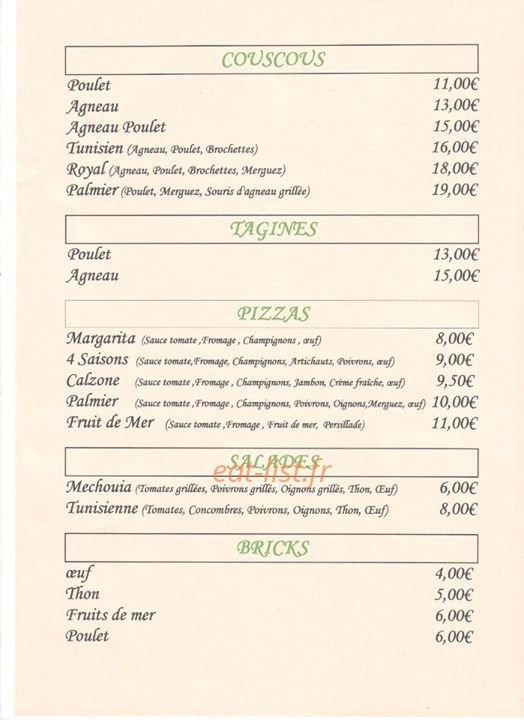 Le Palmier — carte page 1