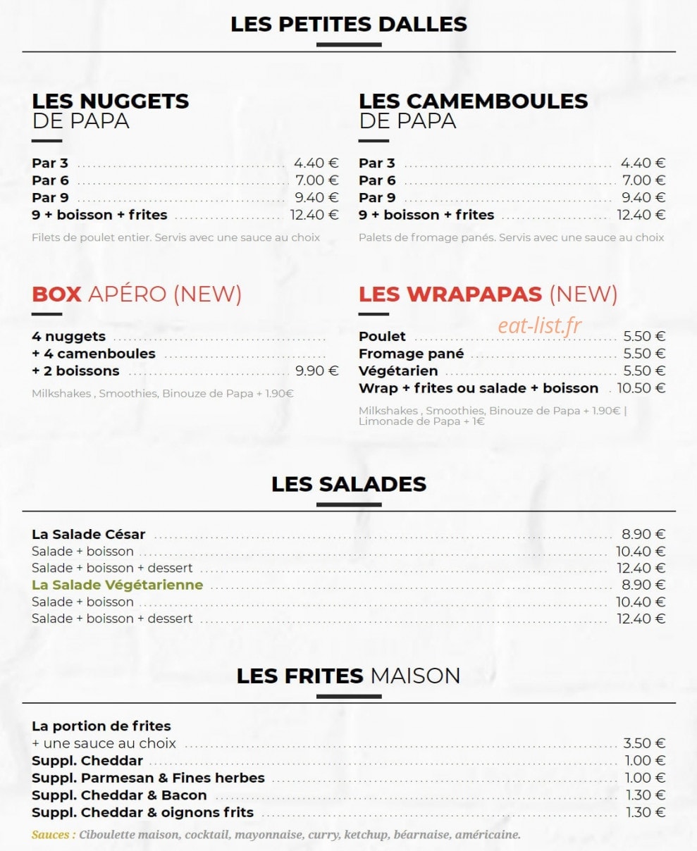 Les Burgers de Papa — carte page 3