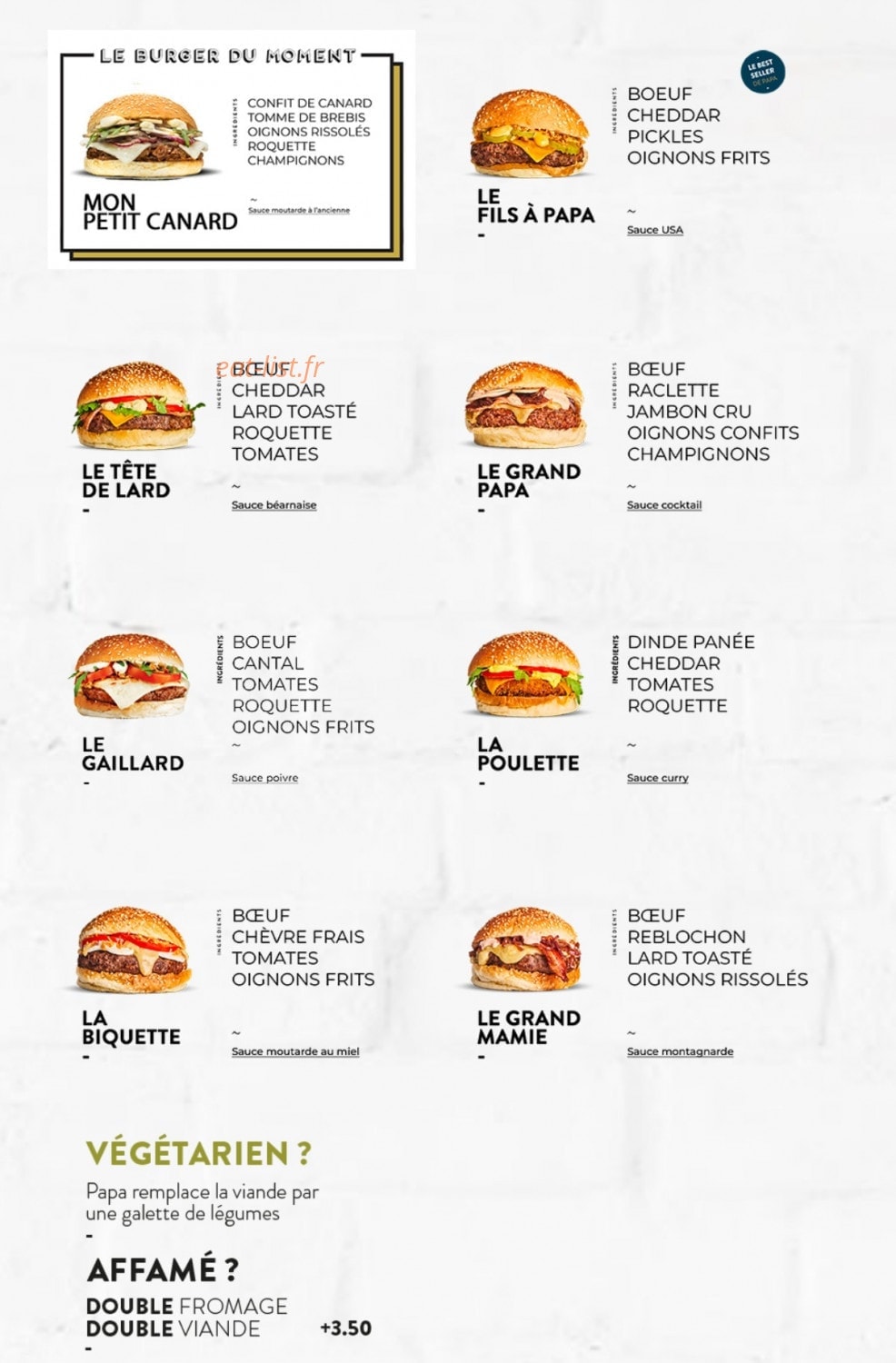 Les Burgers de Papa — carte page 1