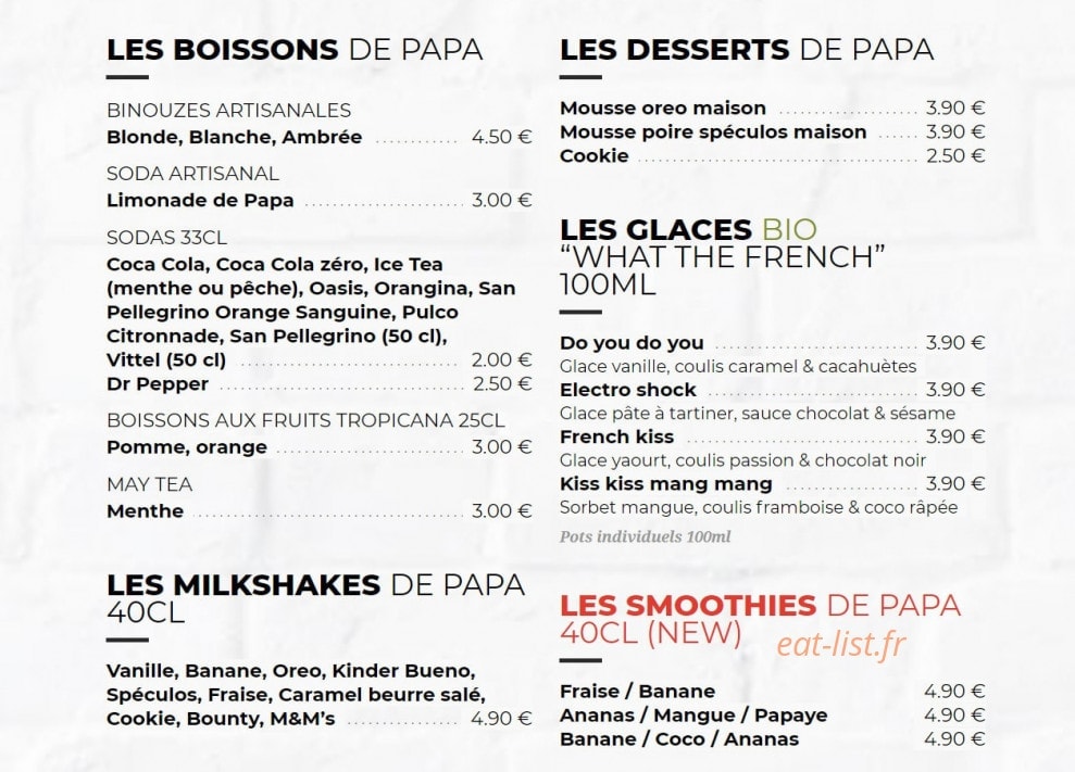 Les Burgers de Papa — carte page 4