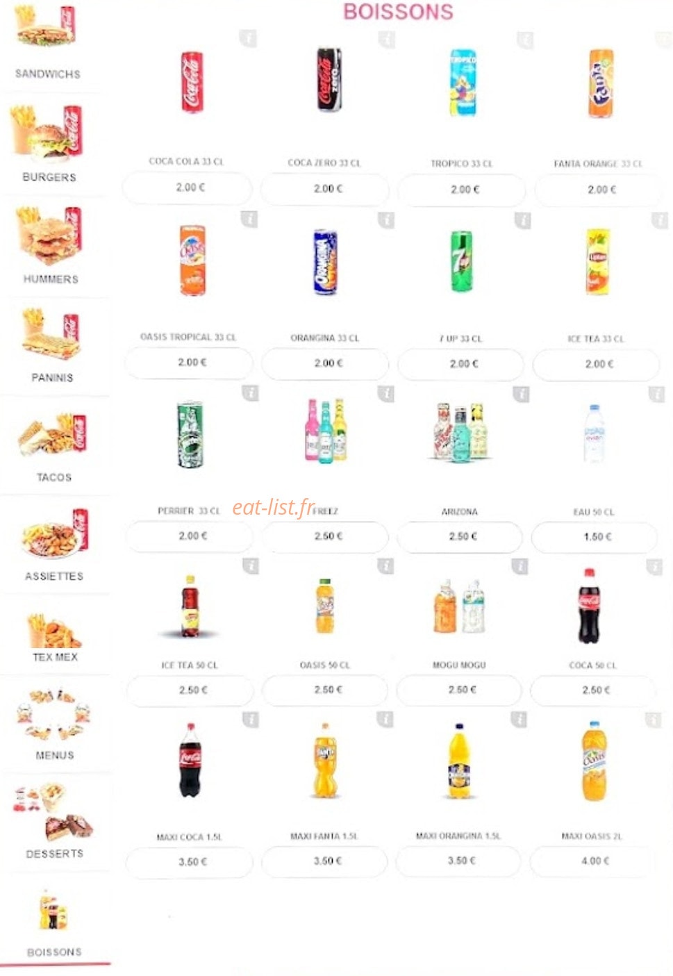 Majestic Fast food — carte page 3