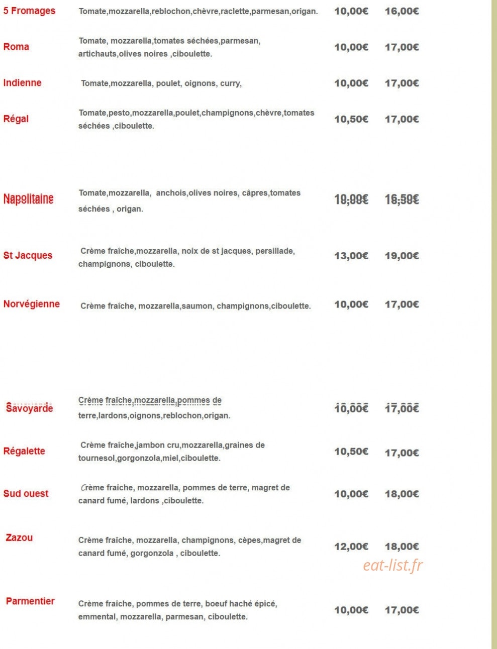 Pizza Regal — carte page 2