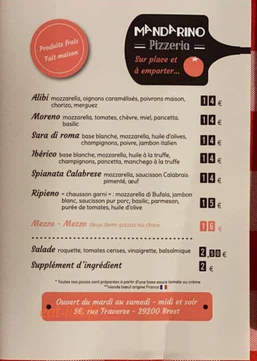 Pizzeria mandarino — carte page 2