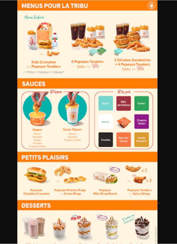 Carte et menu de Popeyes à Brest — Petits plaisirs, desserts...