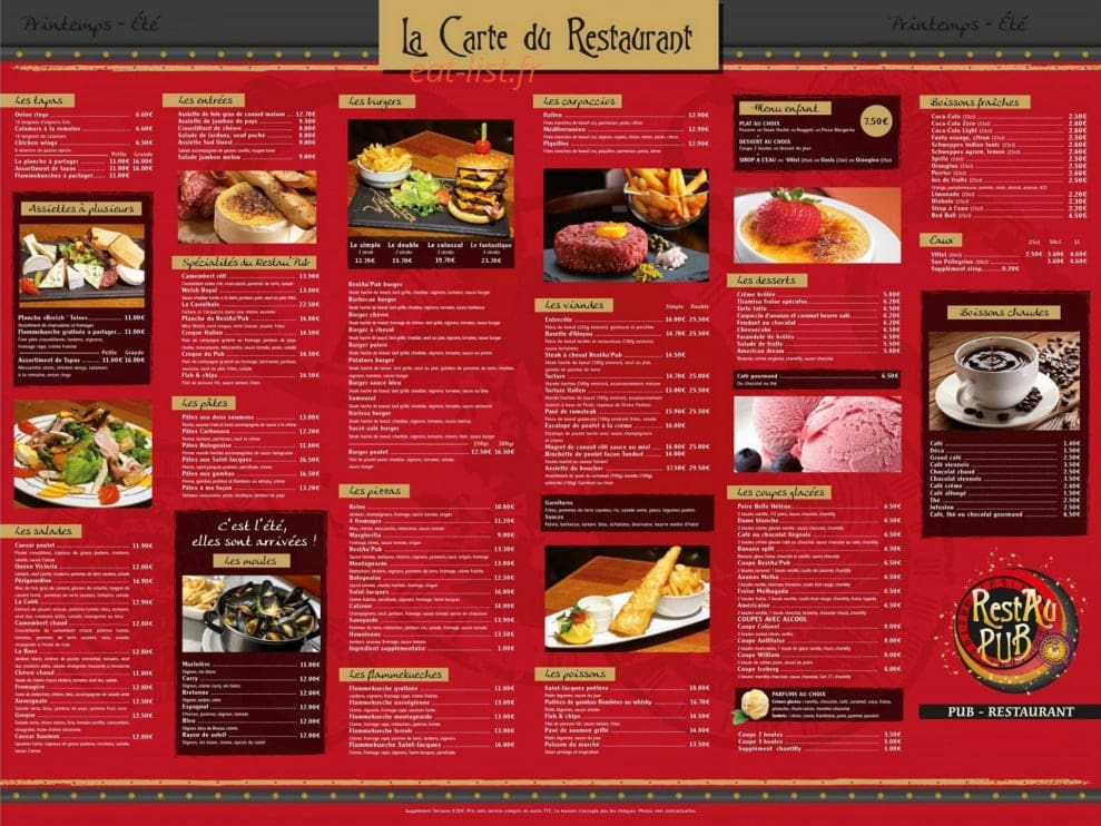 Restau Pub — carte page 1