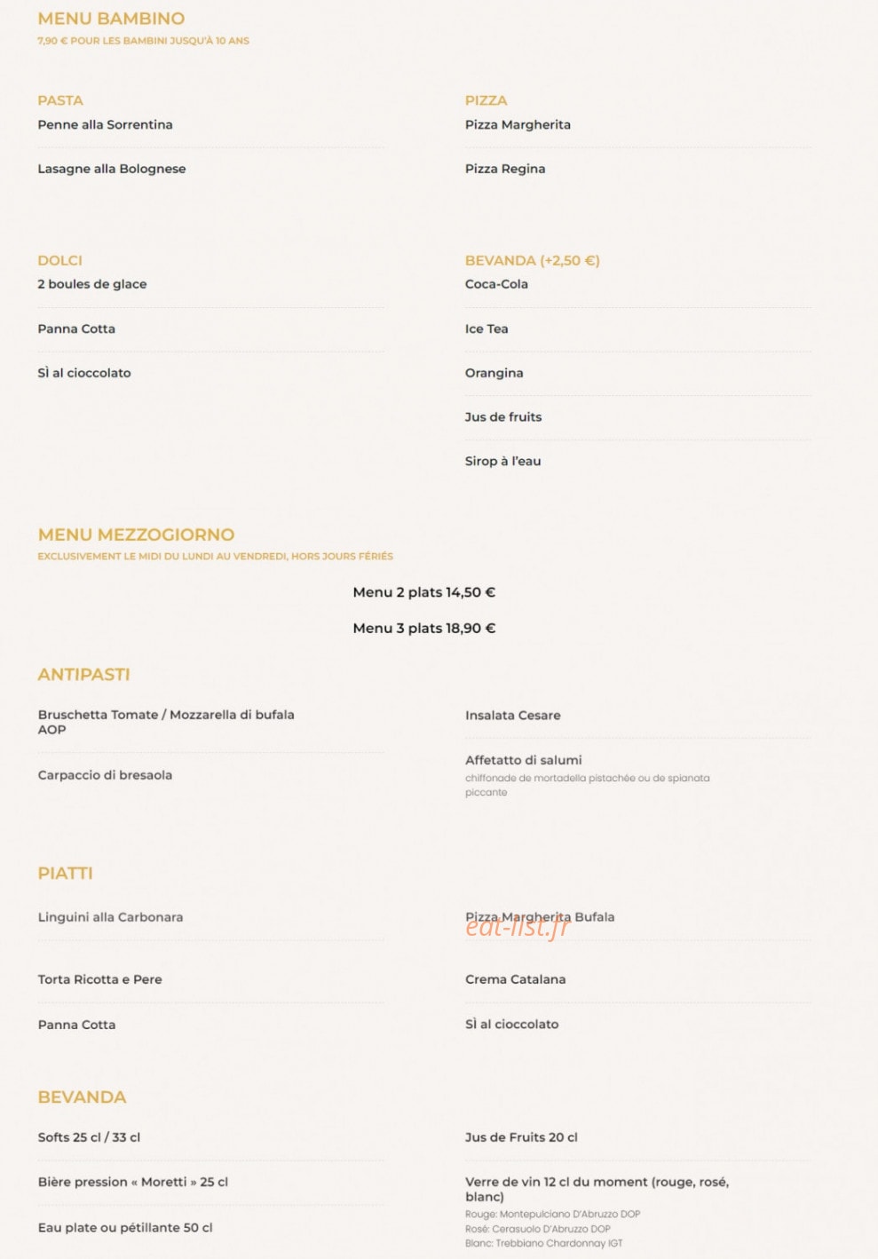Si Ristorante — carte page 7