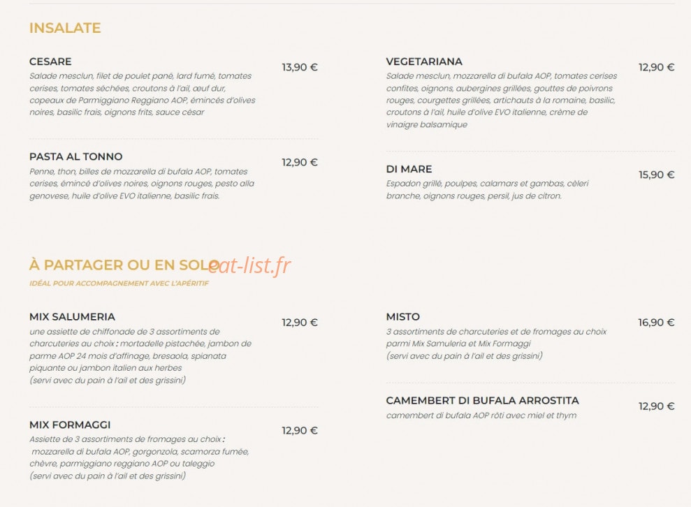 Si Ristorante — carte page 2