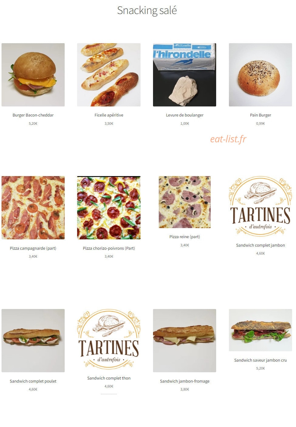 Tartines d'Autrefois — carte page 7