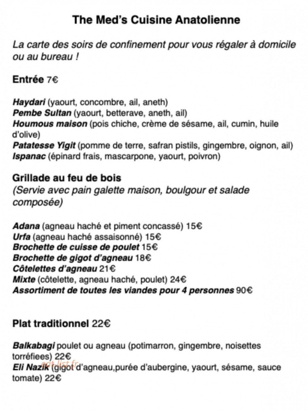 The Med's Cuisine Anatolienne — carte page 2