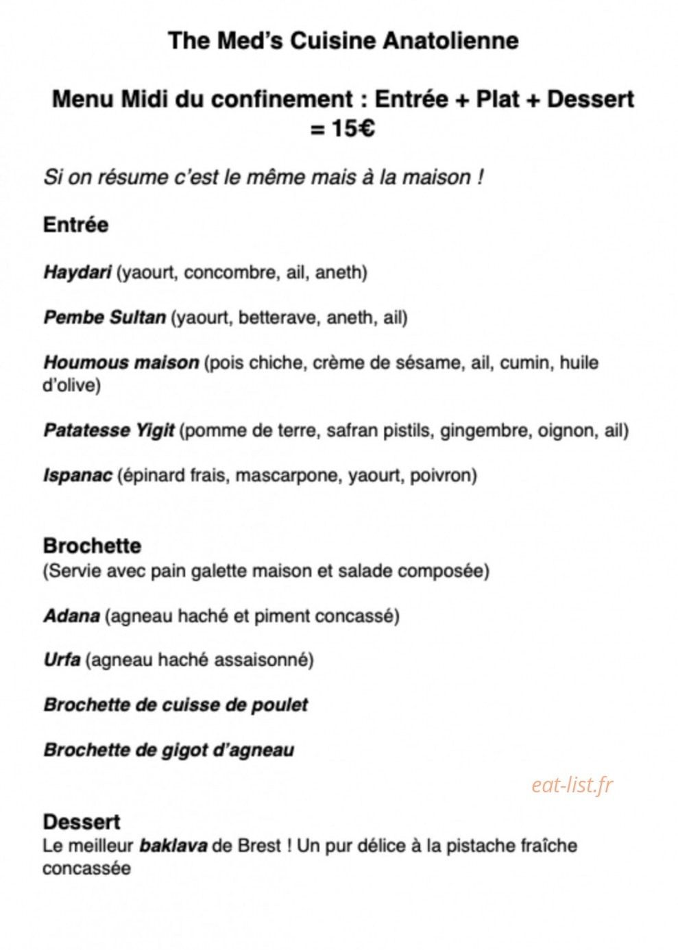 The Med's Cuisine Anatolienne — carte page 3